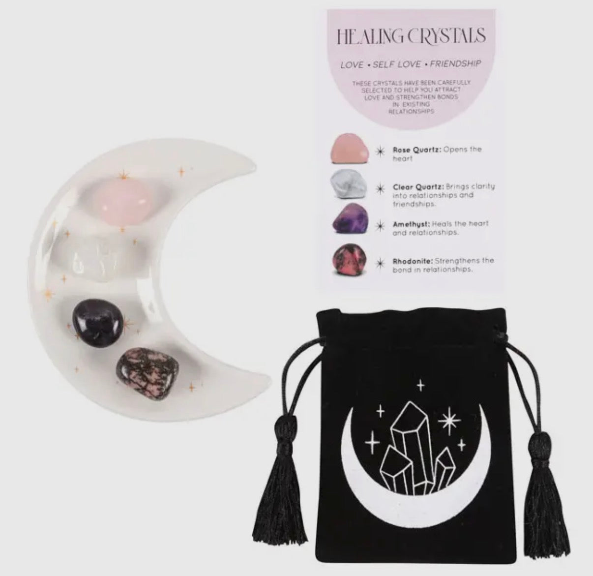 Love Healing Crystal Set with Moon Trinket Dish