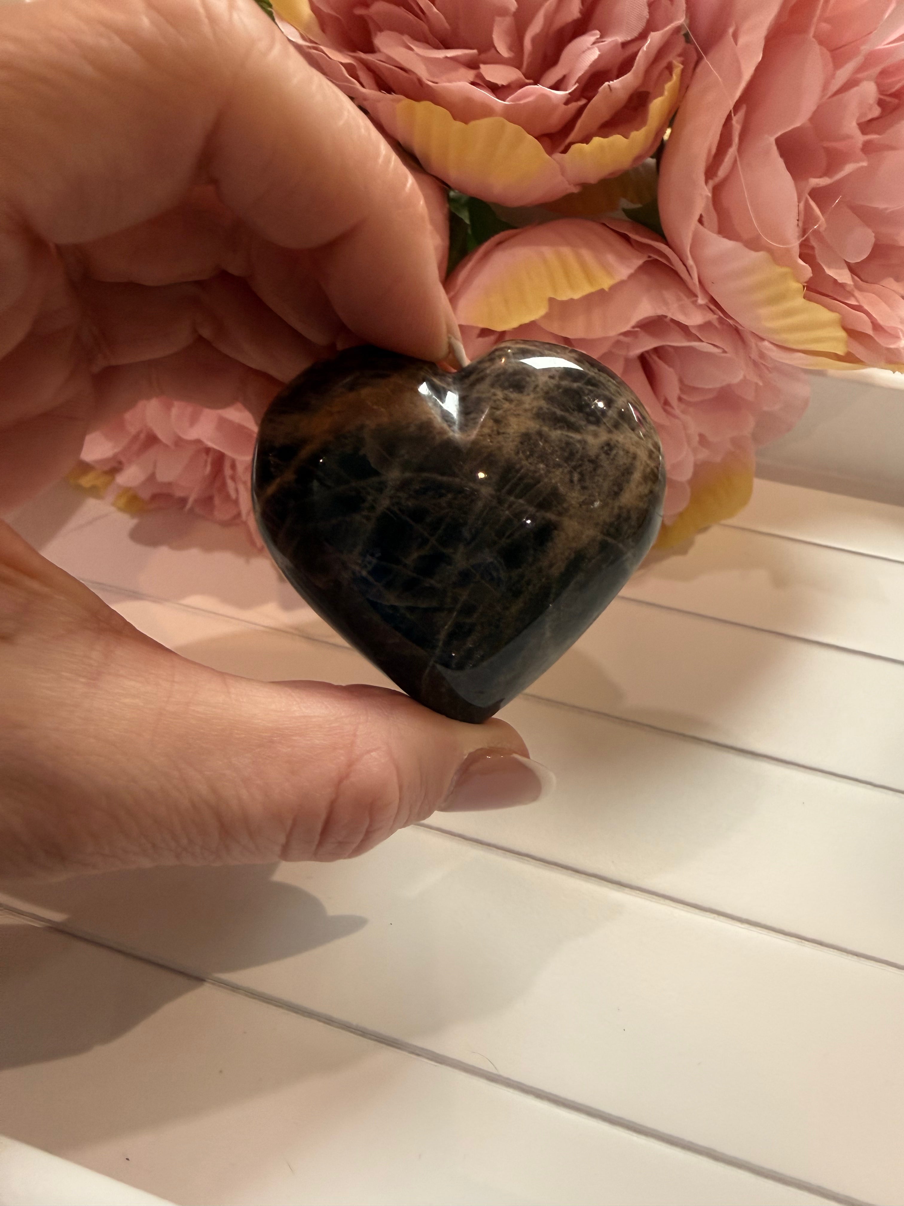 Black Moonstone Carved Heart