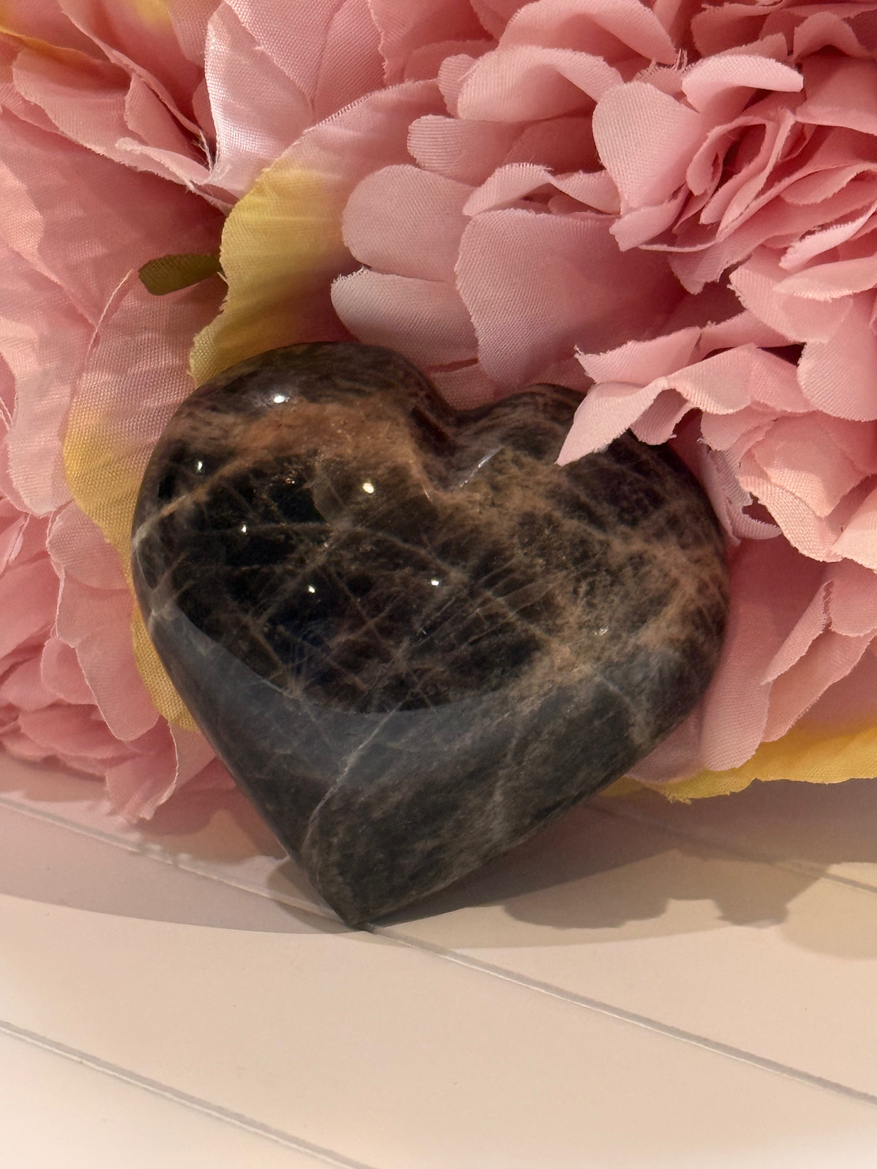 Black Moonstone Carved Heart